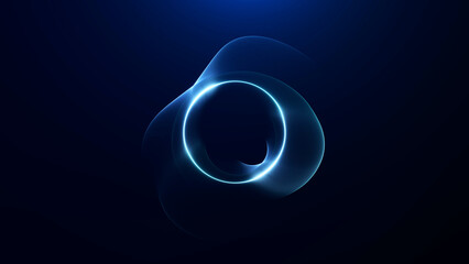 Blue neon ring with transparent fluid swirl on dark background, futuristic abstract energy portal for tech design. © Vooper