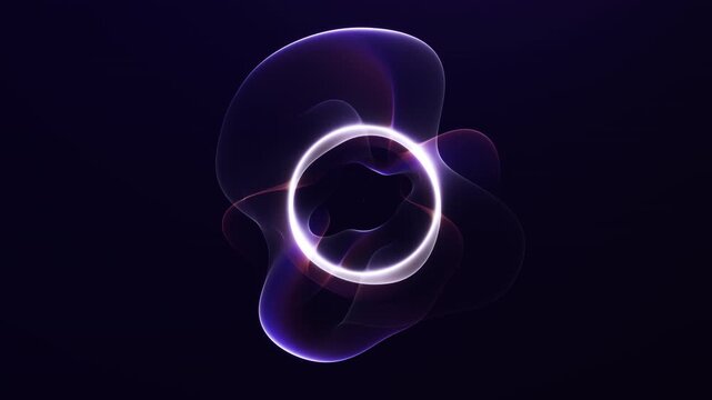 Glowing energy ring with translucent fluid shapes, modern neon portal loop on a dark futuristic background.