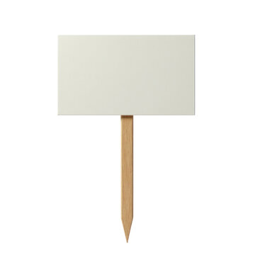 Blank white sign board with wooden stake for outdoor advertising, protest, or message display against plain white background
