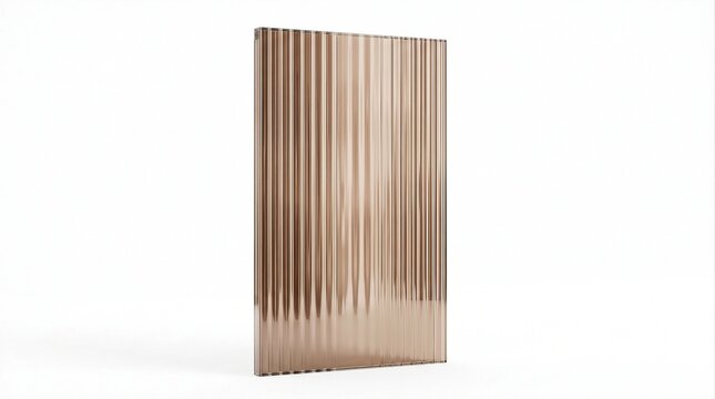 Vertical ribbed bronze metal panel isolated on a clean white background, showcasing a contemporary architectural surface for interior walls, facades, and decorative applications.