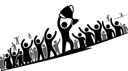 Obraz premium Silhouetted crowd of people in a diagonal celebration gesture showing unity and energy.