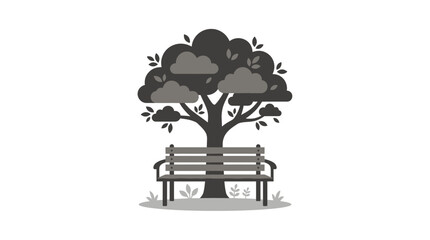 Fototapeta premium Park bench under a large leafy tree icon.