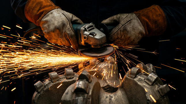 Worker using an angle grinder on metal