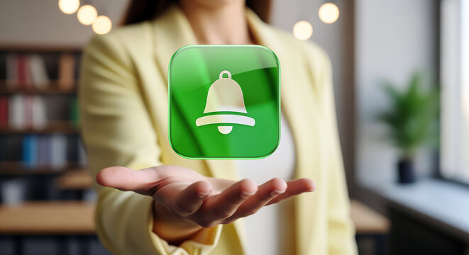 Notification bell icon rung at the right moment, alert emblem sending timely updates, soft reminders and subscriber pings with urgent news for push service stories and update habit publications