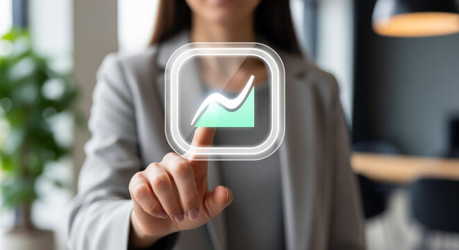 Trend line icon waving upward in a soft square frame, minimal market emblem about growth curves, sales direction and improving results for data stories and forecast presentation materials