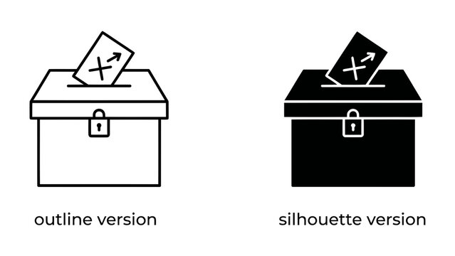 Ballot Box with Voting Card: A representation of democratic process featuring an outline and silhouette of a ballot box with a voting card being inserted, symbolizing participation and civic duty.