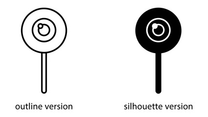 Lollipop Icons: A set of two lollipop icons, one in outline and the other in silhouette, presented side-by-side for comparison, symbolizing sweetness and simple design.