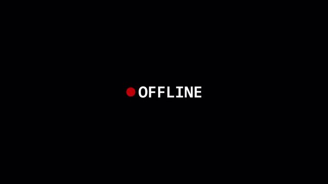 Red Blinking Dot Offline Status Indicator Animation on Transparent Background. OFFLINE text indicating an inactive or disconnected status in 4K with Alpha Channel