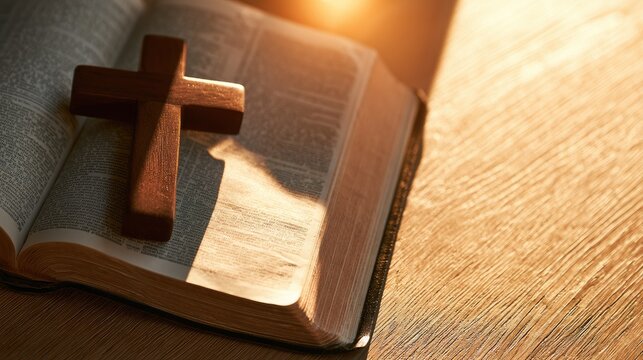 Bible and Wooden Cross