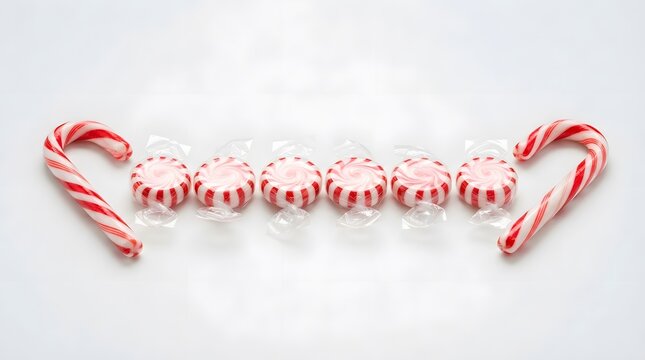 Candy canes and peppermint candies isolated on white background