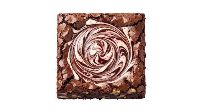 Gourmet chocolate brownie with cheesecake swirl, decadent fudge dessert square, rich cocoa pastry with marble cream pattern isolated PNG with Transparent Background
