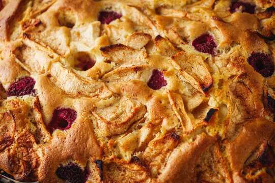 fluffy delicious freshly baked apple charlotte pie on a wooden rustic background