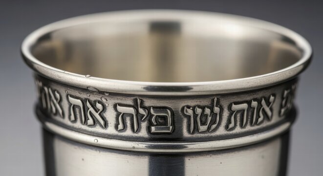 Silver cup engraved with Hebrew script, religious significance, AI generated