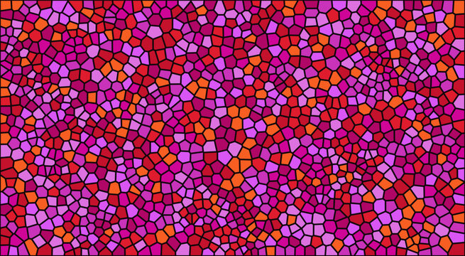 Red orange and pink mosaic stained glass pattern texture with geometric abstract colorful background