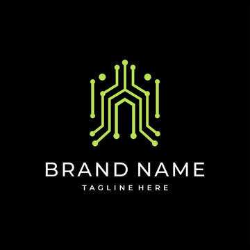 Lime green circuit gateway logo with layered electronic lines, ideal for AI, cybersecurity, smart systems, digital infrastructure, cloud, and technology brands.