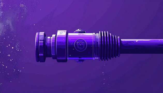 Close up of a futuristic blue lightsaber hilt in dark setting.
