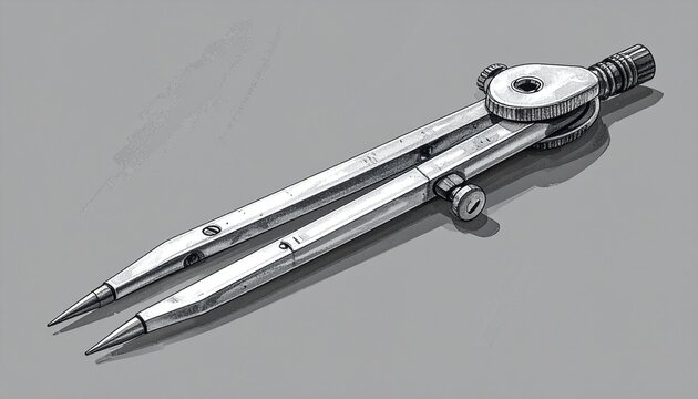 Vintage Metal Drafting Compass on Gray Surface.