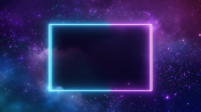 Blue-Purple Neon Frame on Cosmic Particle Background, Futuristic Celebratory Concept