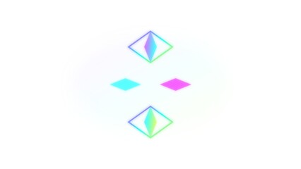 Fototapeta premium Abstract neon diamond shapes glowing with vibrant rainbow colors on a white background