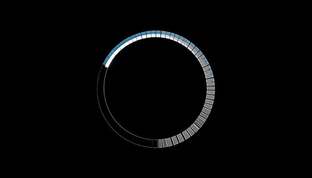 Futuristic Circular Progress Bar Loading Indicator with Blue and Gray Segments on a Black Background