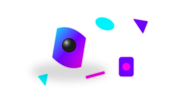Abstract 3d geometric shapes floating on white background