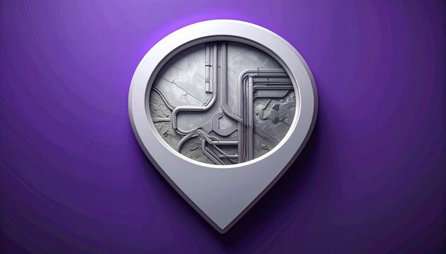 3D rendered location pin icon on purple background.