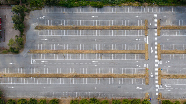 Empty Parking Lot in Modern Business District Aerial View