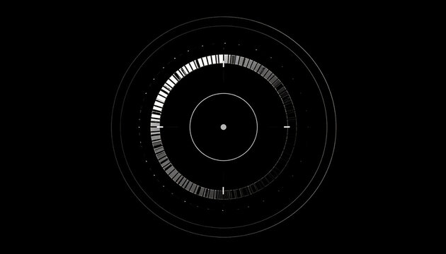 Abstract digital radar display with circular elements and data visualization on a black background