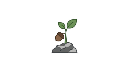 Young plant sprouting from acorn in soil illustration. © Haidar
