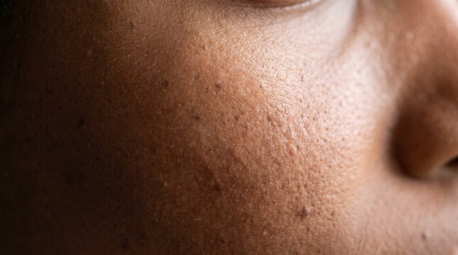 Skin Texture Close up Showing Pores and Blemishes on Dark Skin