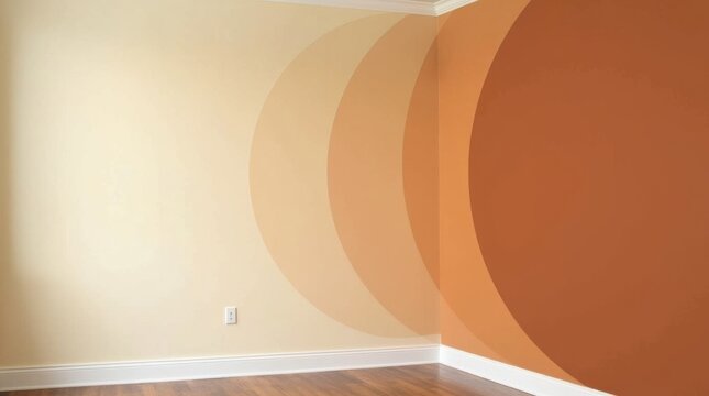 Pared interior curva que muestra pruebas de colores c&aacute;lidos dispuestas en forma de abanico