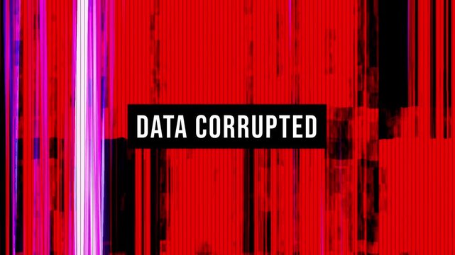 Data Corrupted Screen with Glitch Effect and Vertical Red Streaks