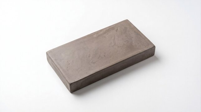 Rectangular raw gray concrete block with a smooth industrial surface, isolated on white for construction, architecture, masonry, infrastructure, and material design concepts.
