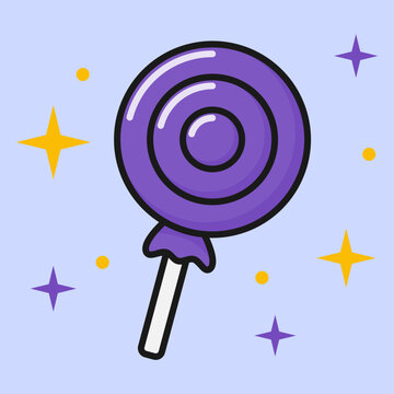 Purple Lollipop Candy Illustration with Sparkling Stars