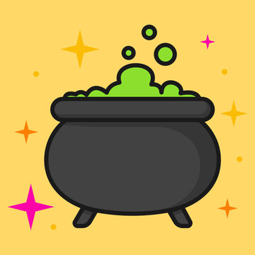 Halloween Witch Cauldron Illustration with Magic Bubbles