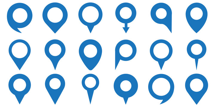 Map pin icon .Map maker. Adress pin. Flat icon set of location and map pins. Black red blue location map pin design. EPS 10