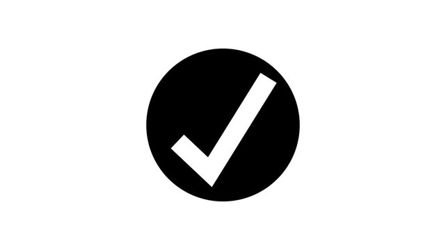 Abstract checkmark animation background white circle black tick symbol. 4k motion graphics animation.