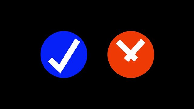Animated check mark and red cross X symbol on a transparent background. check mark and cross mark signs icon animation.