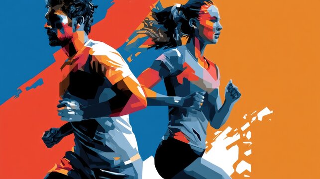 Colorful Illustration of Runners In Action