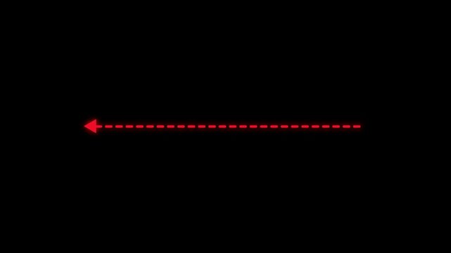 Abstract left arrow direction icon with dotted line animation. dot arrows icon sign animated with alpha channel. 4k animation.