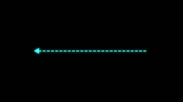 Abstract left arrow direction icon with dotted line animation. dot arrows icon sign animated with alpha channel. 4k animation.