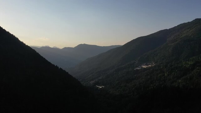 Aerial drone shot of Mount Ceramont in Bedollo, Trento, Italy.