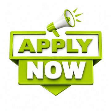 3d apply now button with megaphone icon