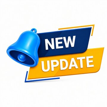 Bright blue megaphone with new update banner graphic illustration