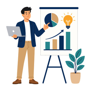Businessman presenting business strategy on chart vector illustration