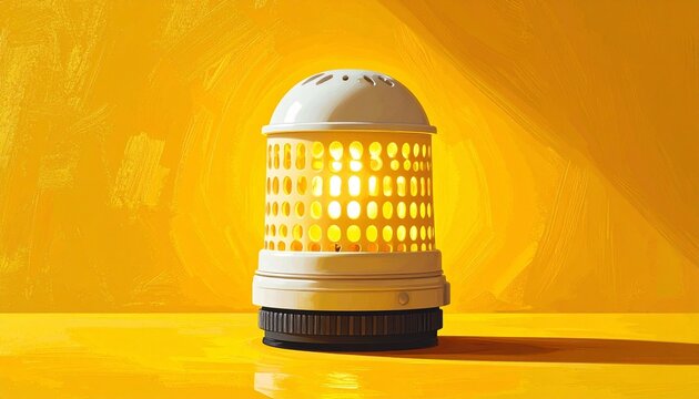 Electric insect killer lamp on yellow background.