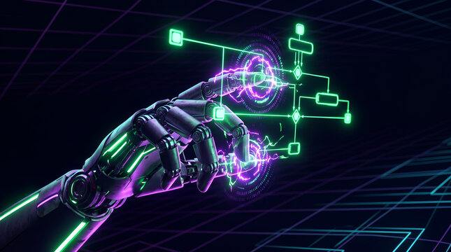Futuristic Robotic Hand Interacting background for vibe coding 