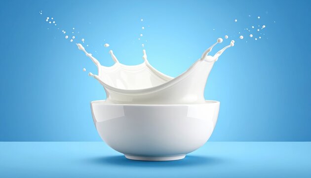 Broken Milk Splash in Glass, White Dairy Liquid Pouring and Splattering in Motion, Fresh Healthy Beverage Isolated on White Background for Breakfast and Product Photography