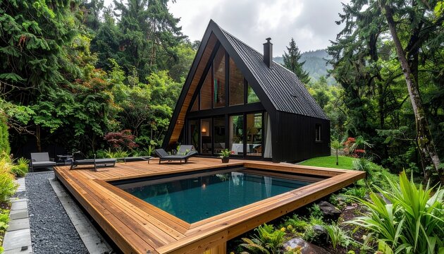 Old Wooden House in the Forest Surrounded by Trees and Green Grass, Rustic Traditional Cottage in a Peaceful Rural Landscape on a Sunny Summer Day