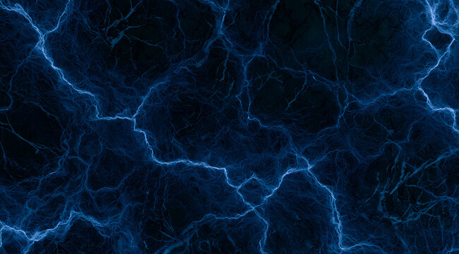 Abstract blue energetic lightning bolt design on dark marble background